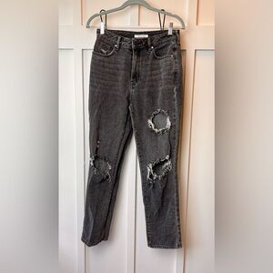 PACSUN Black Wash Denim Distressed Rips Mom Straight Jeans Women’s Size 27